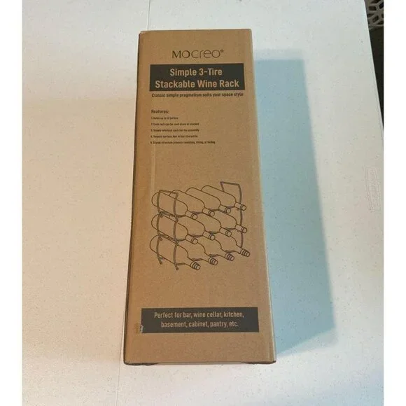 Simple Stackable 3-Tier Wine Rack Holds 12 Bottles Chrome Finish Space-Saving - Picture 6 of 9